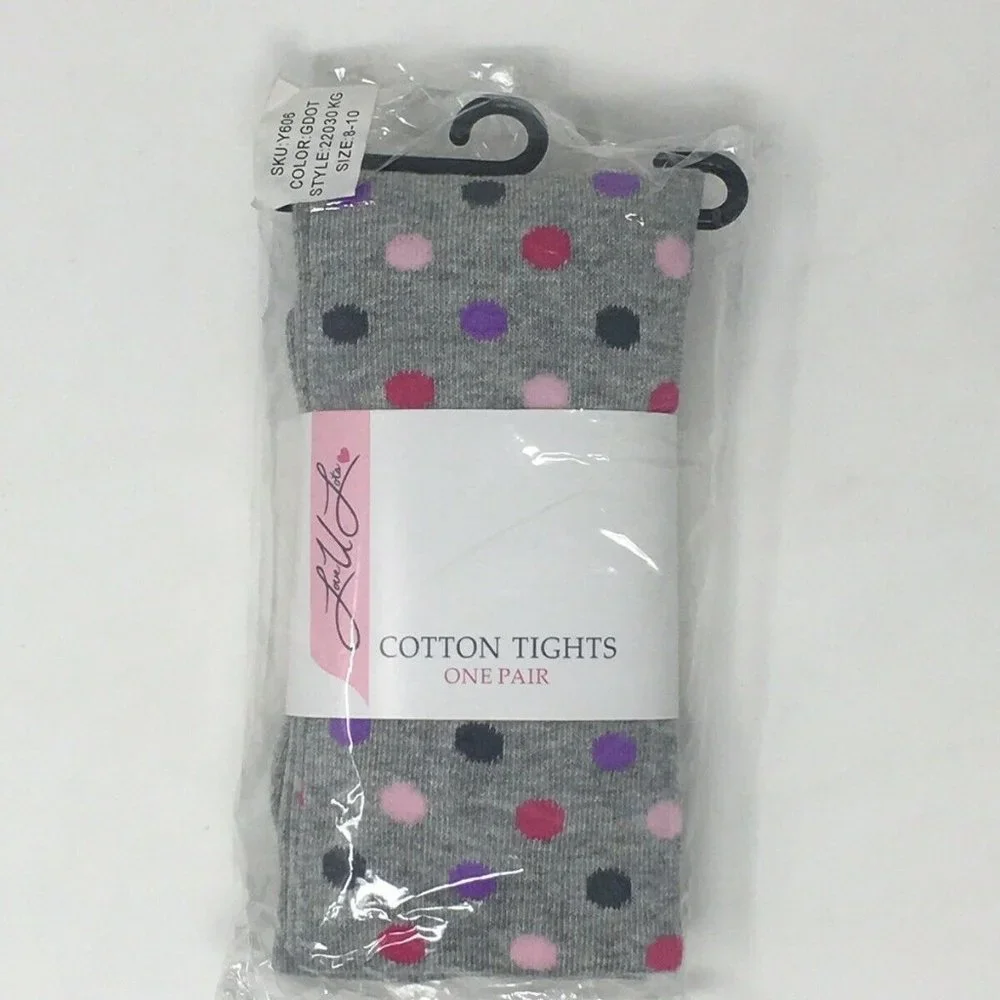 Love U Lots Girls Gray Polka Dot Cotton Tights New